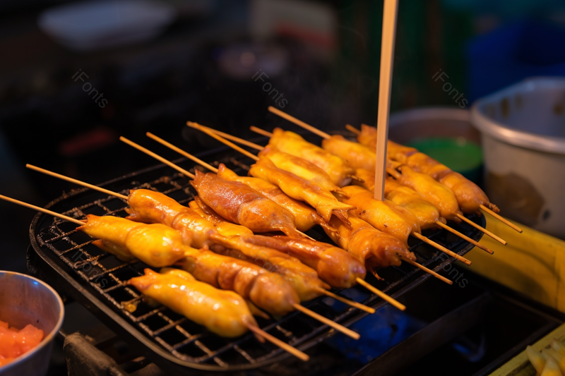 夜市小吃烧烤烤鱿鱼特写,高清,摄影图,摄影图片,图片大全,摄影图免费下载